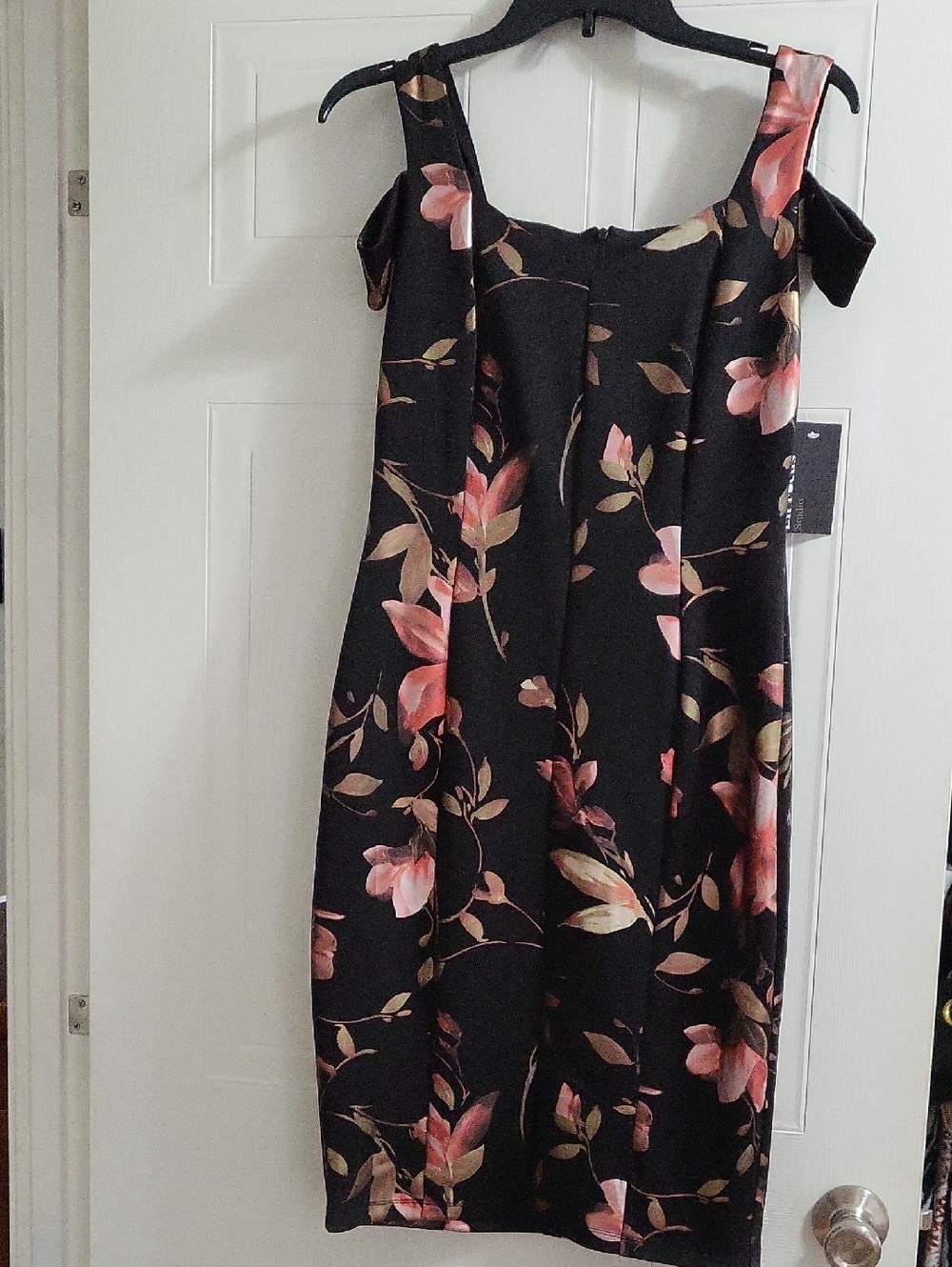 Enfocus Studio Black Midi Dress with Pink Floral Print "NEW W/TAGS"